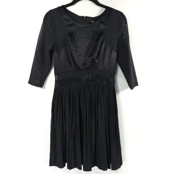 NWT ALL SAINTS ARMOURE Mini DRESS Black Semi Sheer,  Pleated Skirt WD079B Size 4 - Picture 2 of 13